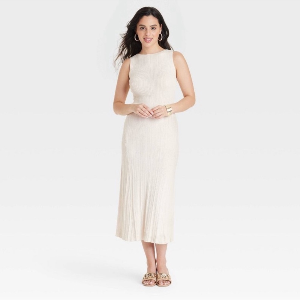 a new day Cream Sleeveless Ribbed Midi Dress